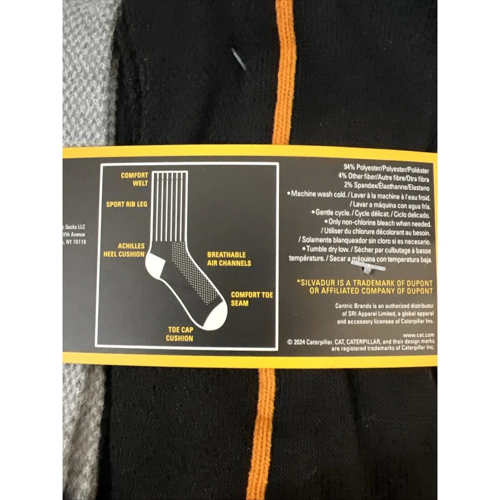 Caterpiller Men's‎ Work Crew Boot Socks White, Gray & Black 6-Pair Size 8-12 NEW